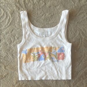 Billabong White Tank Top with Retro Graphic Design